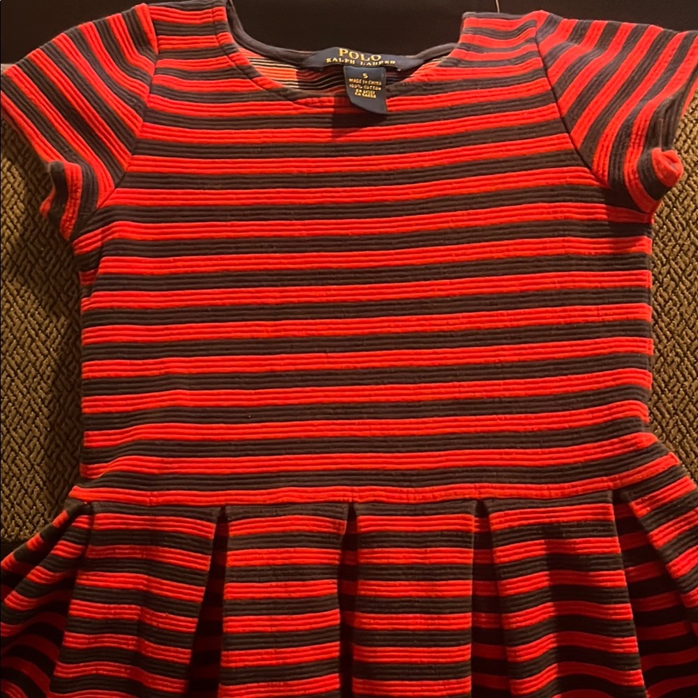 Ralph Lauren Red and Black Striped Kids Dress